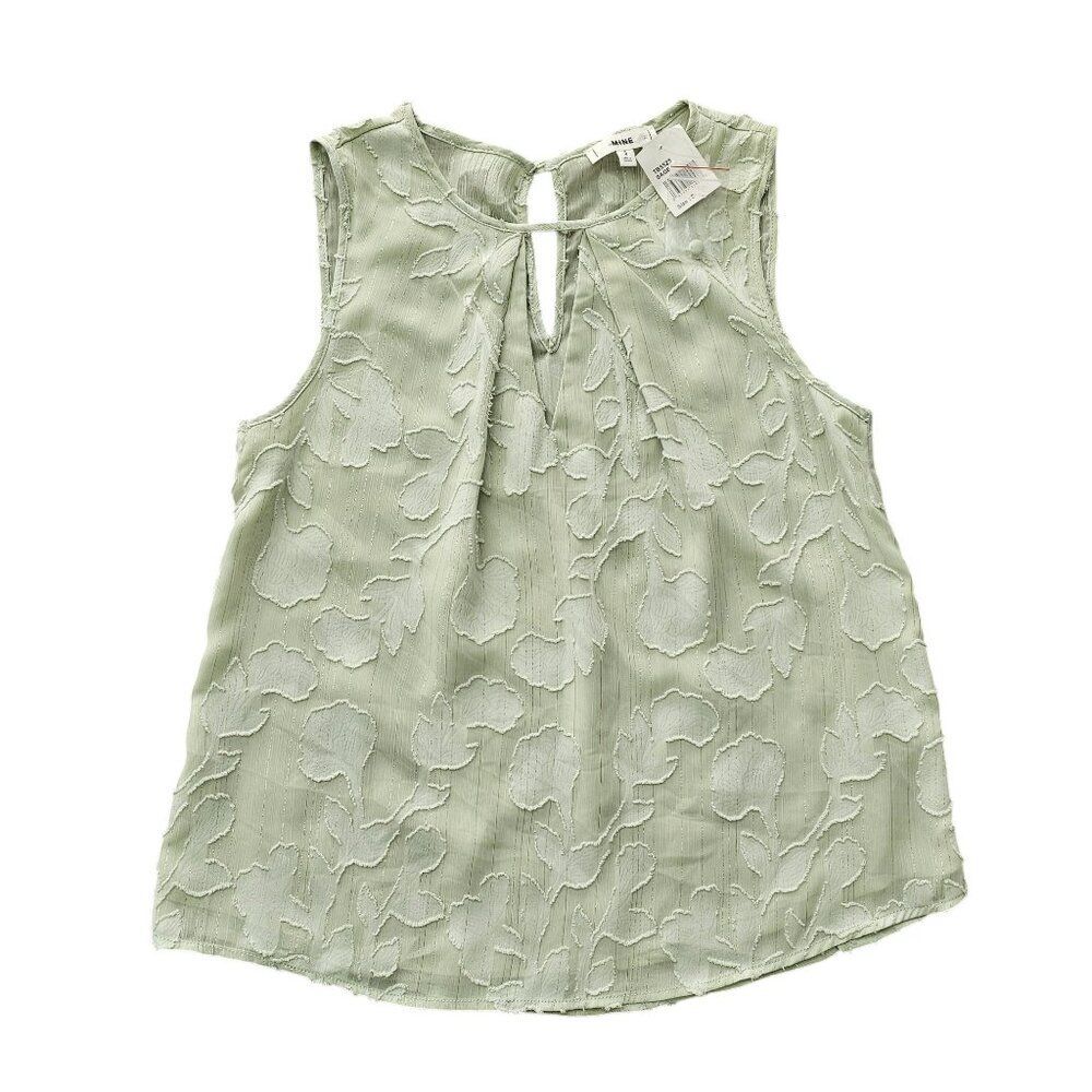 Mine Light Green Casual Keyhole Sleeveless Metallic Shimmer Blouse